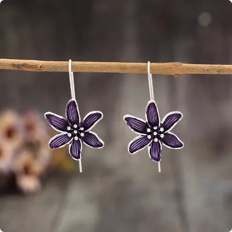 Purple flower-shaped earrings with electroplated finish and alloy construction