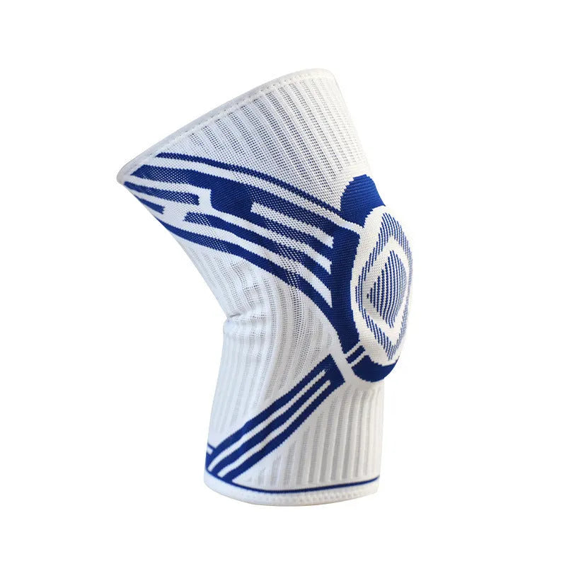 Blue cotton elastic knee pad for adult sports like basketball and running.