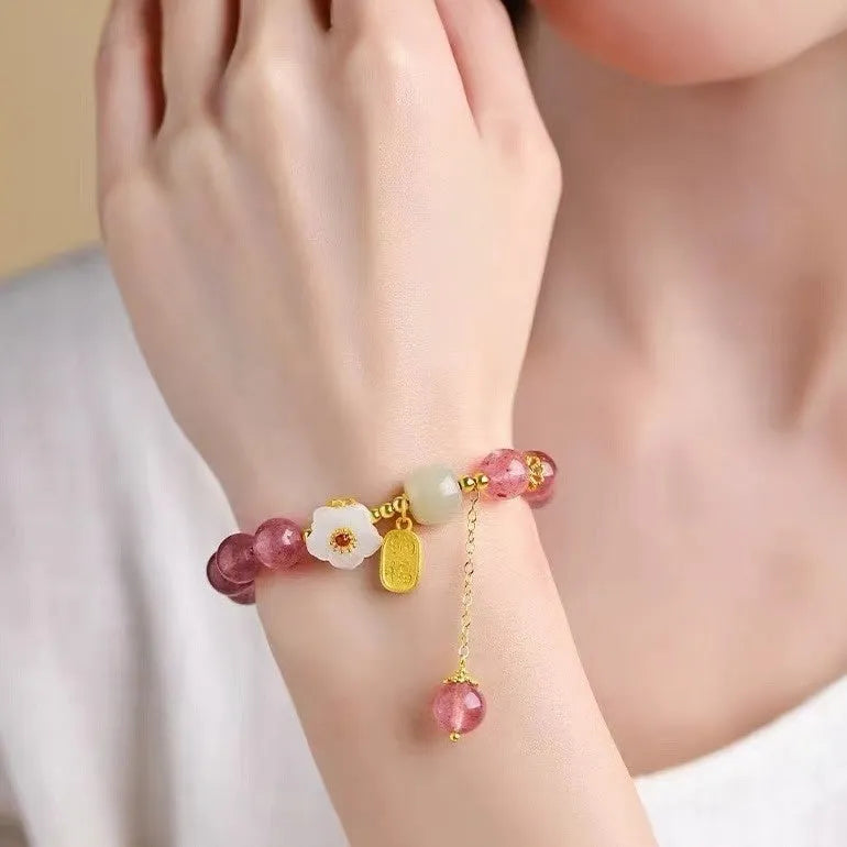 Handmade strawberry quartz crystal bracelet for women with natural gemstone materials