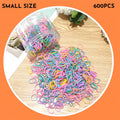 Pack of multicolour TPU baby hair ties for toddlers in a clear reusable container.