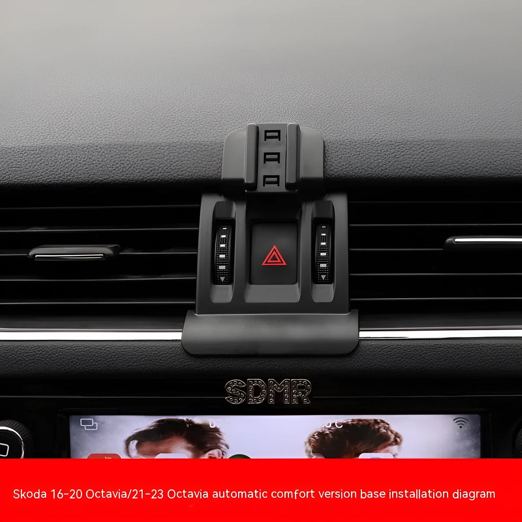 Snap-on base for Škoda car air vent phone mount, compatible with Kodiaq, Karoq, and Octavia models.