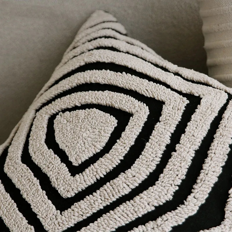 Black and white geometric towel embroidery square pillow cover 50x50cm for sofa cushion