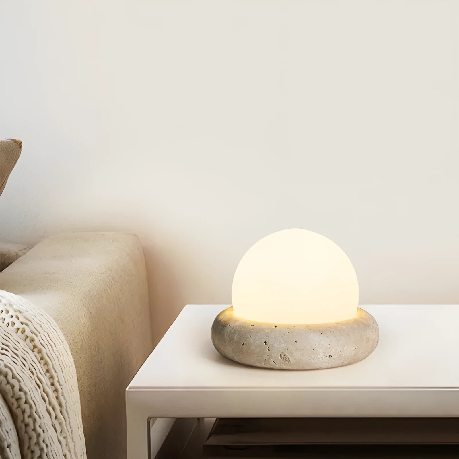 Modern simple bedside night lamp with remote control, yellow cave stone light, 15.5cm diameter