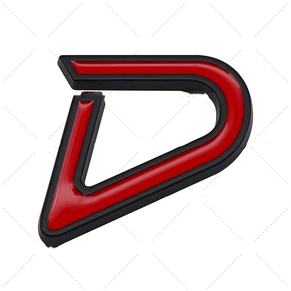 SD and D design metal car bumper stickers in red, black and silver finishes for vehicle modification