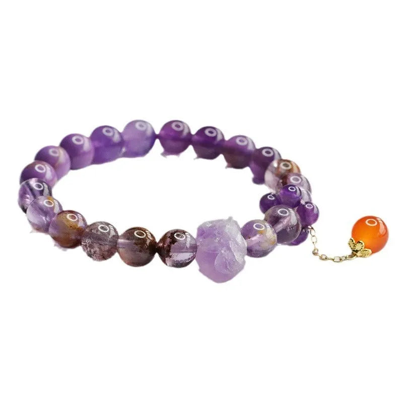 Natural nine purple amethyst and red agate Mori style crystal bracelet for Dragon Year.