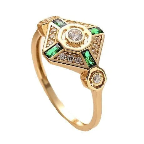 Women's emerald square geometric ring in Ins style with electroplated finish