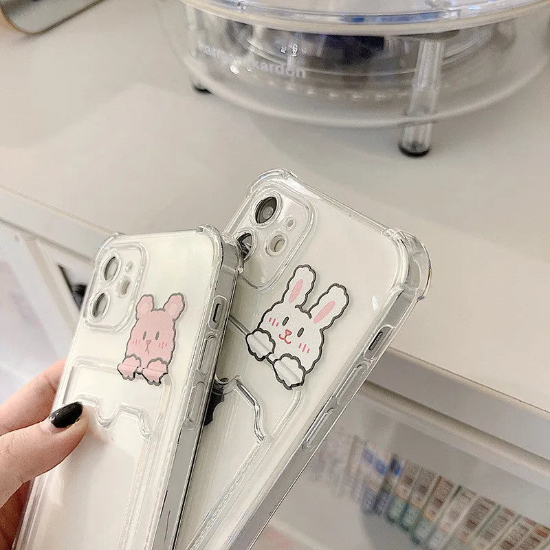 Clear cartoon design iPhone case with card slot on back for iPhone 13 and other models