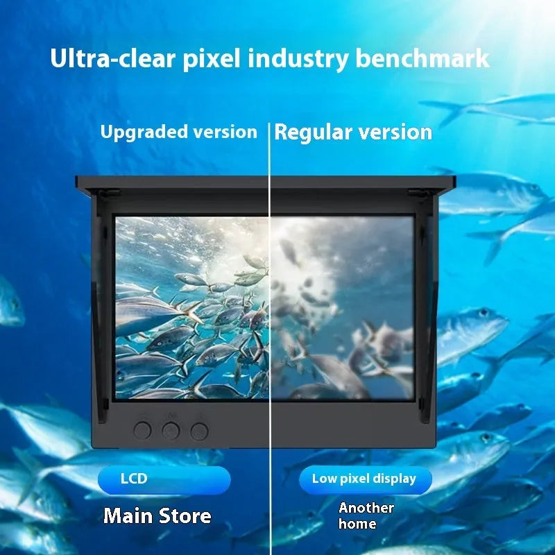 Underwater fish finder HD camera with 4.3-inch screen showing a fish on display, with 15, 20, and 30 metre cable options.