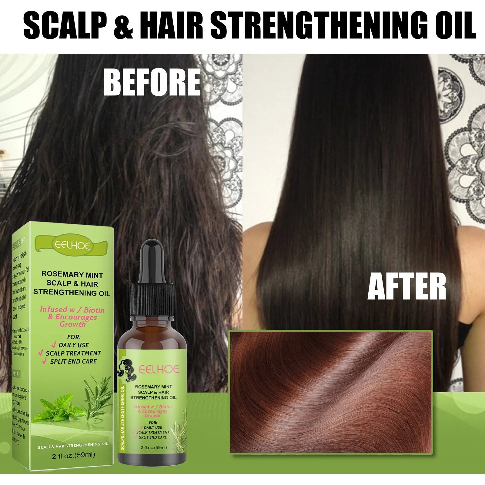 59ml bottle of rosemary mint hair growth fluid for scalp massage and root nourishment