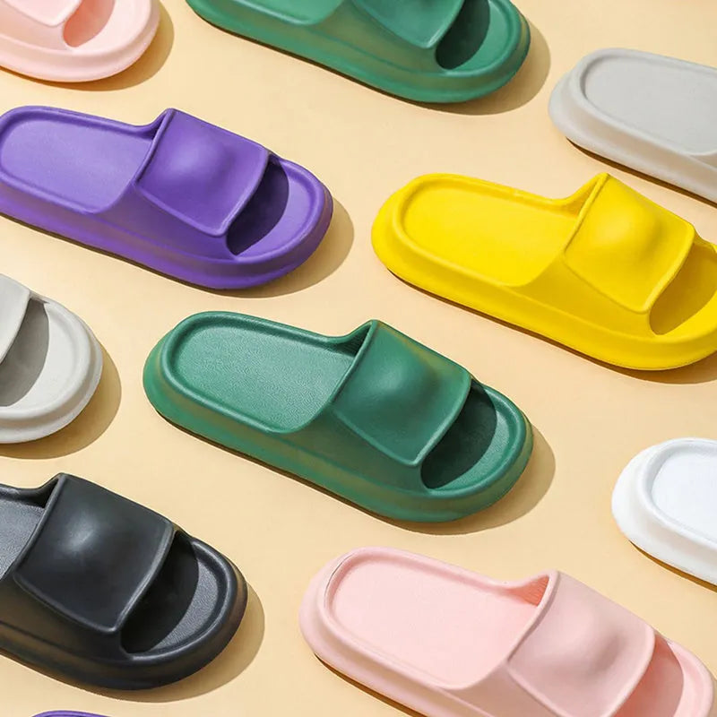 EVA flip-flop style slippers with a thick sole, shown in one of seven available colours.
