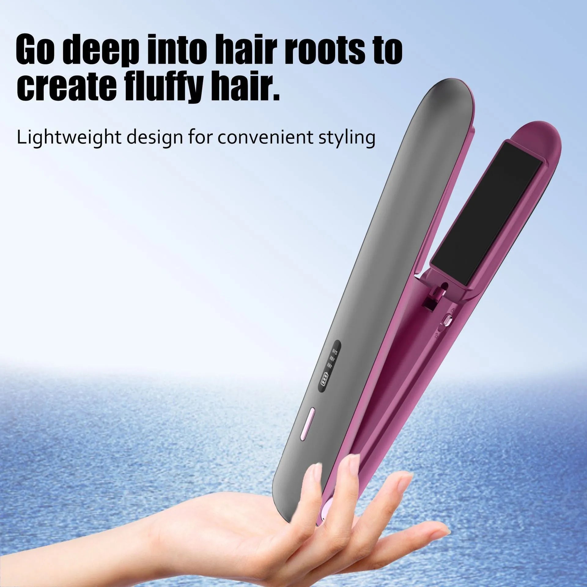Moon shadow grey wireless hair straightener with ceramic tourmaline plates and temperature control