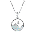 Round copper pendant necklace with sea fishtail geometry design in electroplated platinum blue opal finish