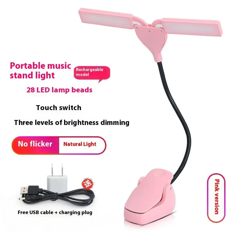 Rechargeable black music stand lamp with 28 LEDs and adjustable neck