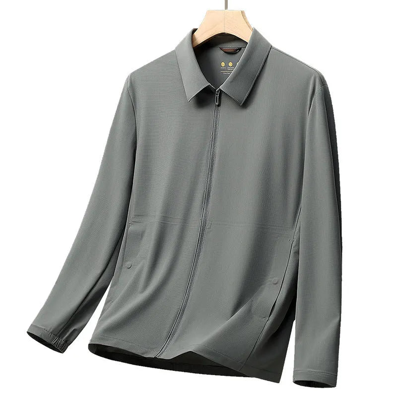 Summer lapels business administration coat in ice silk fabric showing navy blue colour option