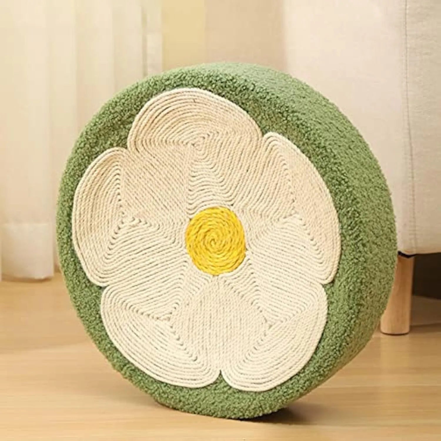 Green round sisal cat scratcher bowl lounge bed for scratching and sleeping