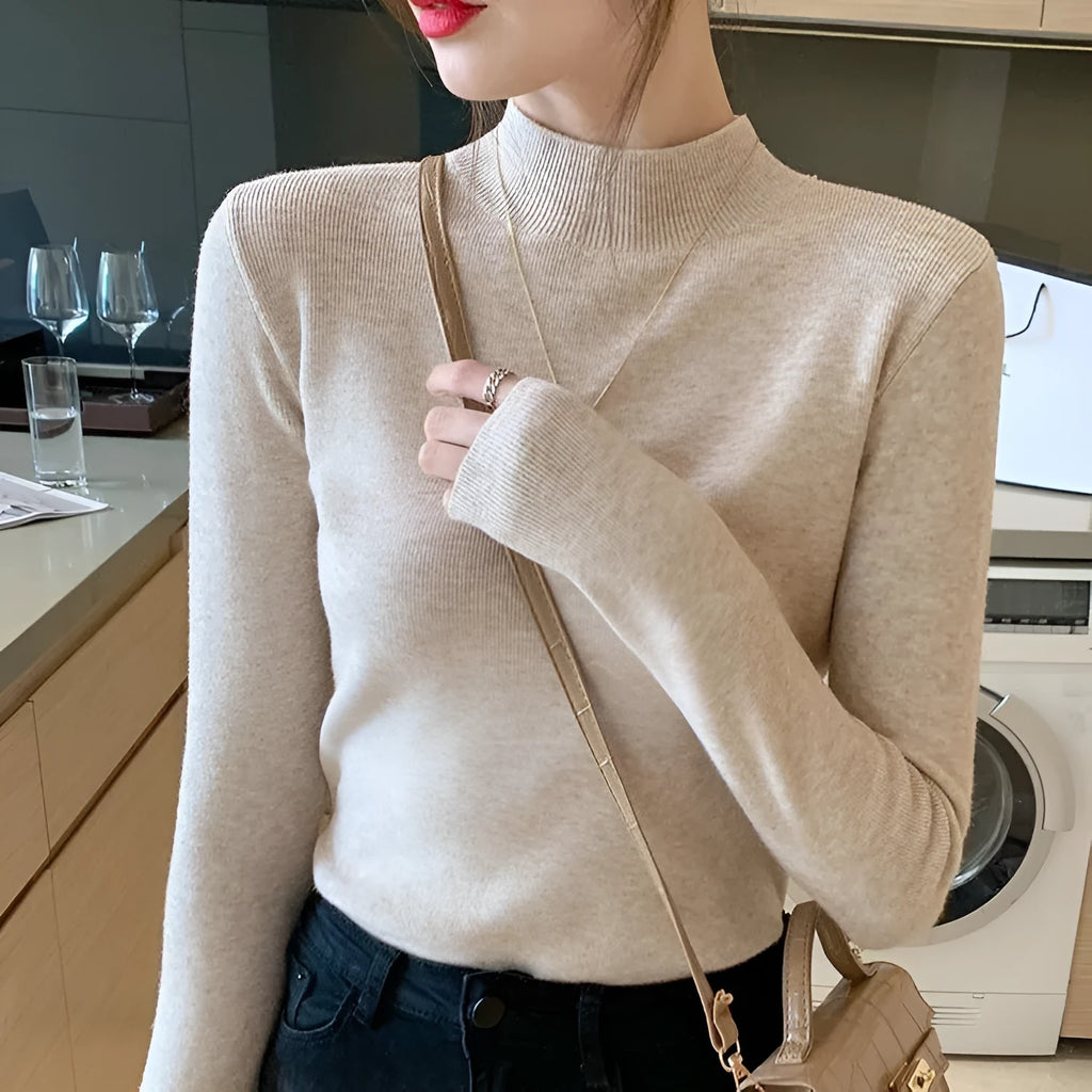 Knitted bottoming shirt slim fit long sleeves in viscose fibre medium thickness