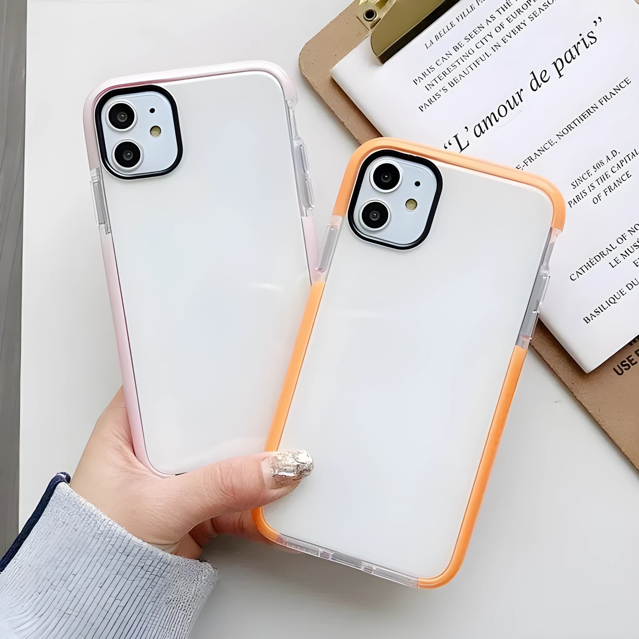 Two-colour TPU soft phone case with clear back and coloured edge for Apple iPhone