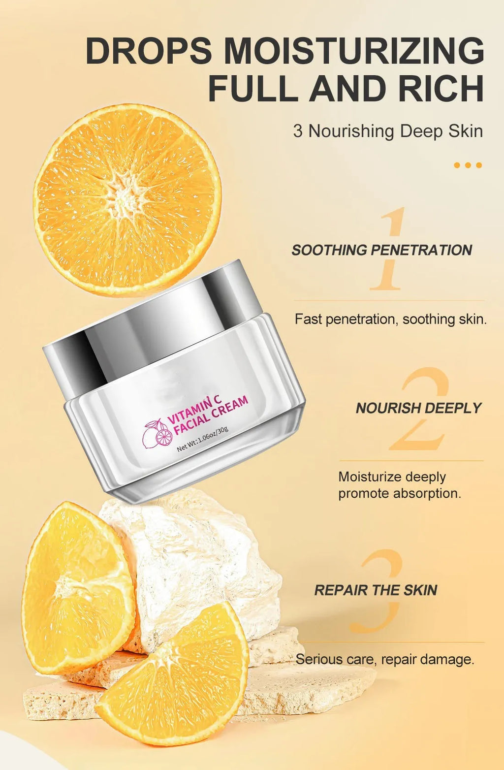 30g vitamin C face cream jar with universal skin type formula