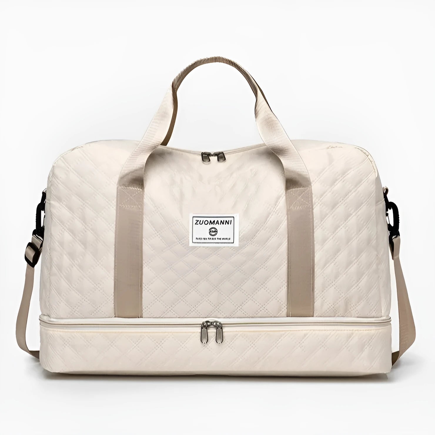 Large Oxford cloth leisure travel bag in a solid colour with a 36-55L capacity and breathable lining.