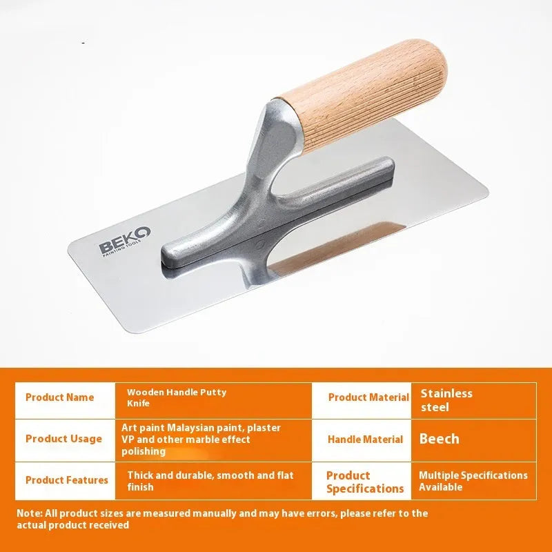 Stainless steel blade putty scraper with wooden handle in three size options