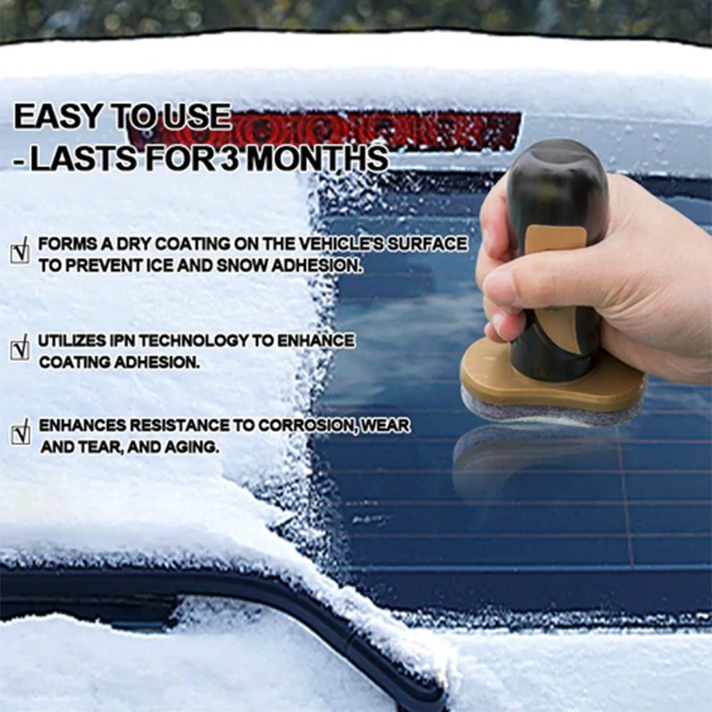 Compact hydrophobic nano coating car snow brush with a built-in detailing tool on a white background