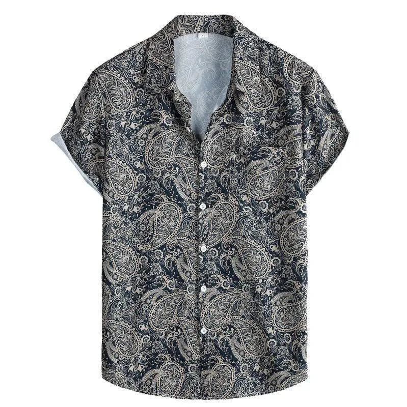 Men's slim fit Hawaiian shirt with digital printing and short sleeves