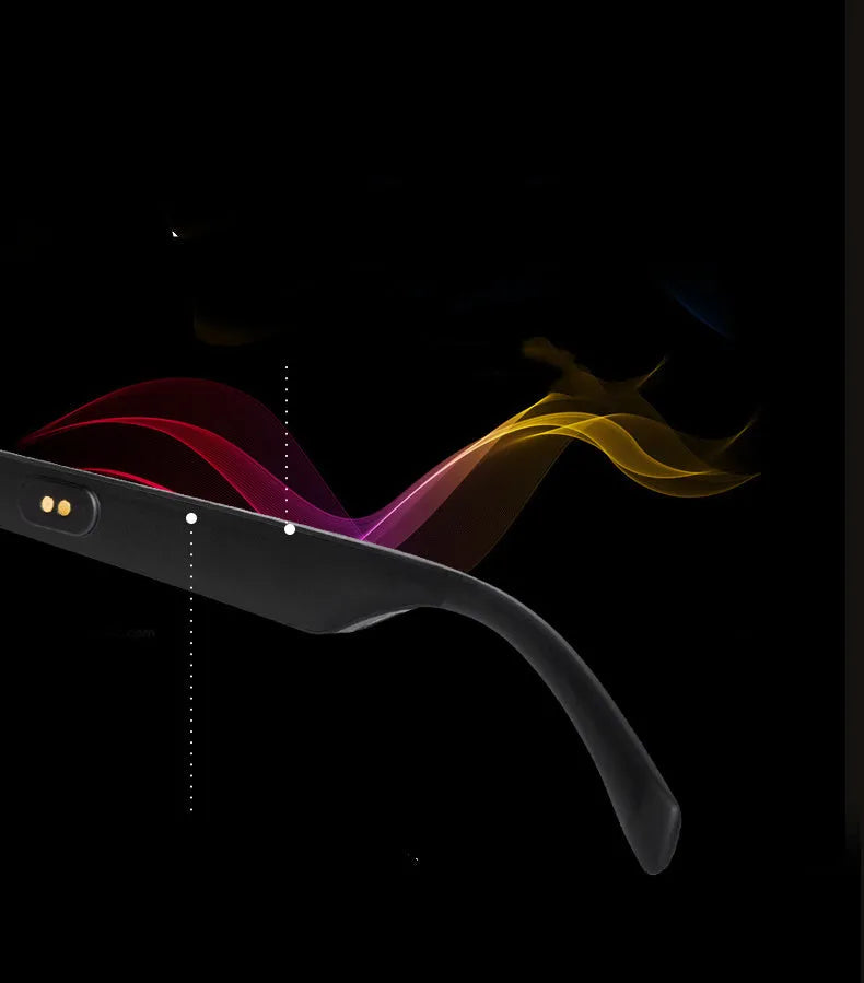 Smart Bluetooth audio sunglasses with polarised lenses on a sports background.