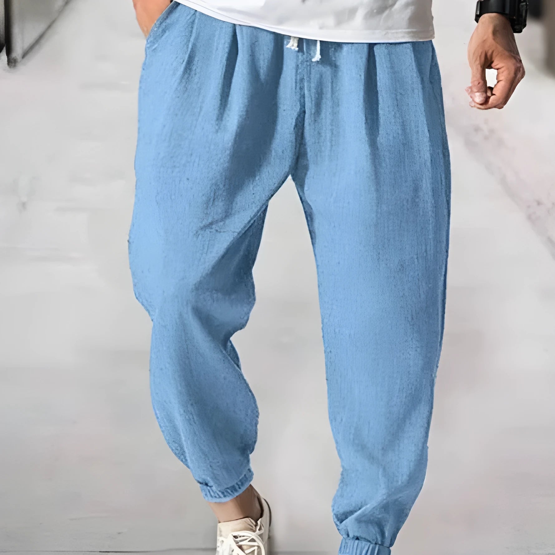 Men's casual cotton ankle banded summer pants in multiple colour options