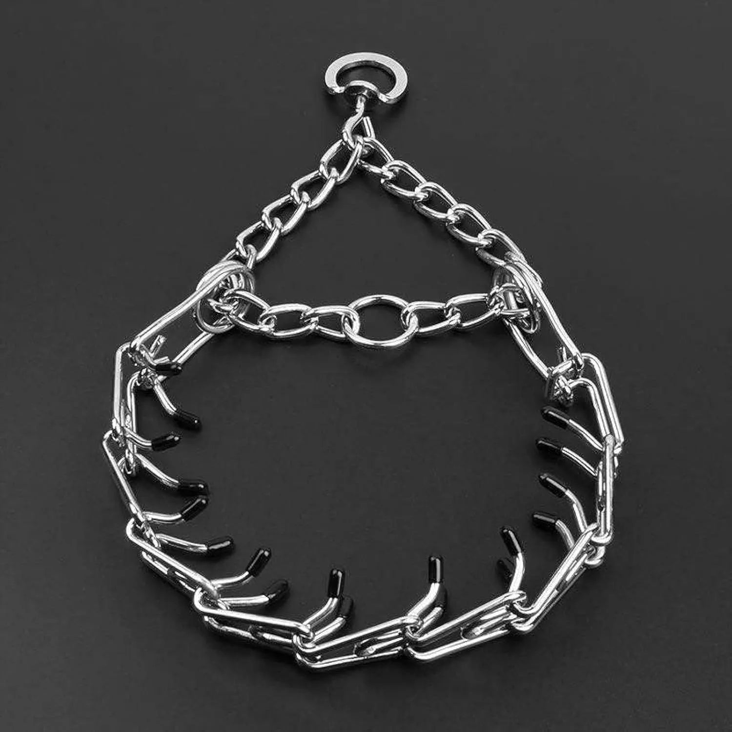 Stainless steel dog pinch collar with comfort rubber tips and adjustable chain links