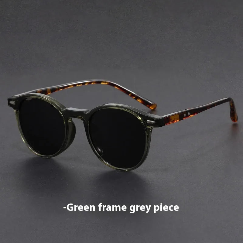Ultra-light round frame retro sunglasses with polarised grey lenses in five colour options