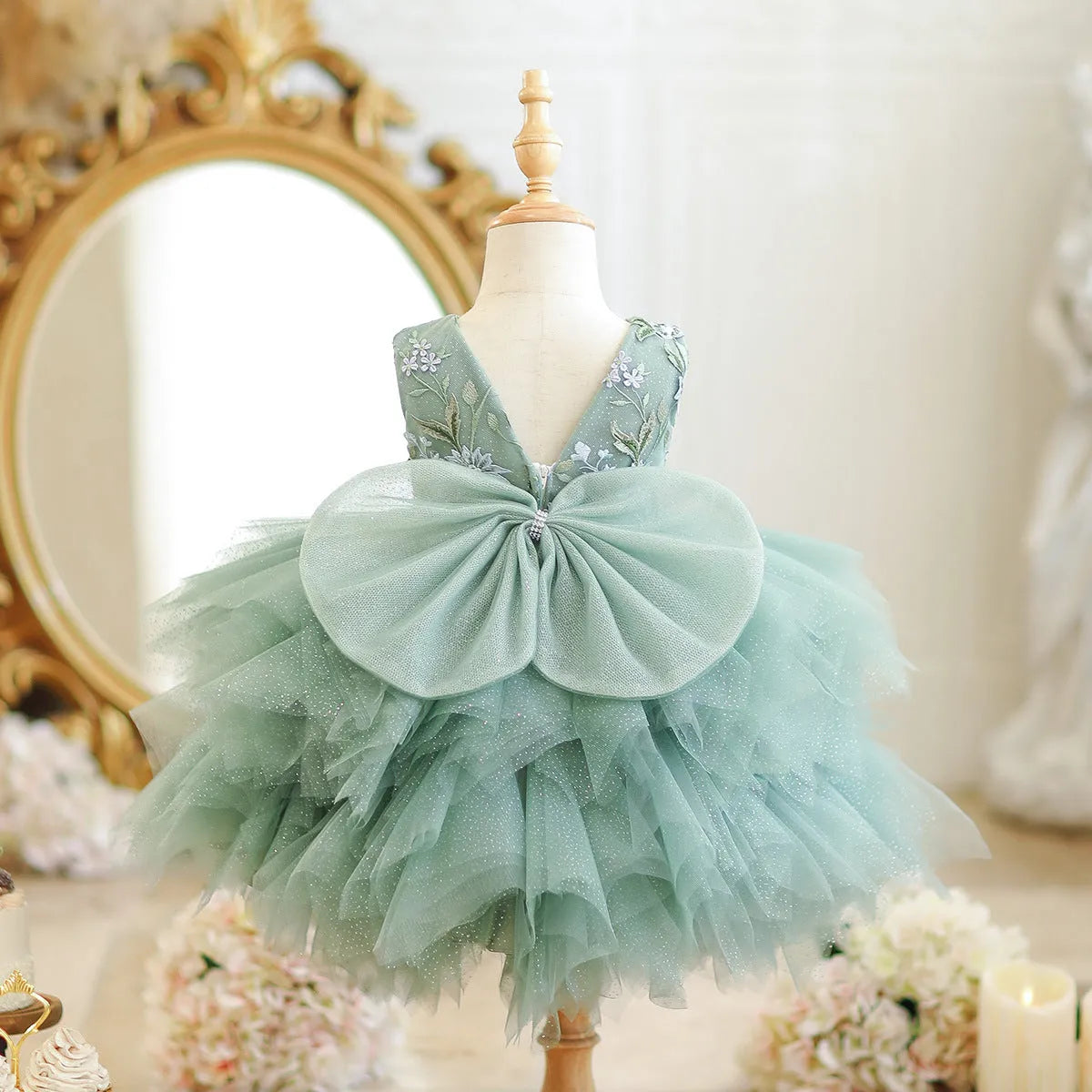 Girl's Mori style princess birthday party dress in princess colour, available in 80cm to 150cm heights