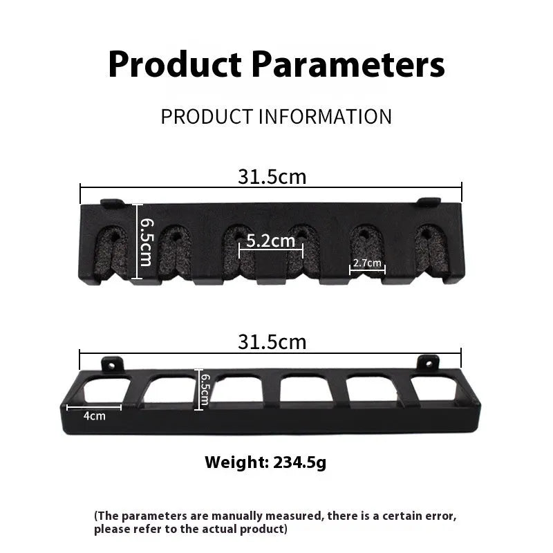 Black ABS plastic wall-mounted fishing rod holder rack in horizontal and upright style options