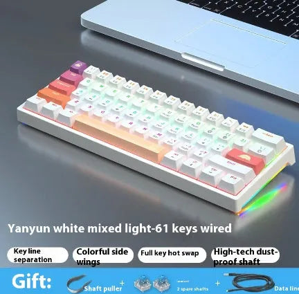 61-key compact mechanical keyboard with blue-white tea switches and wired connection