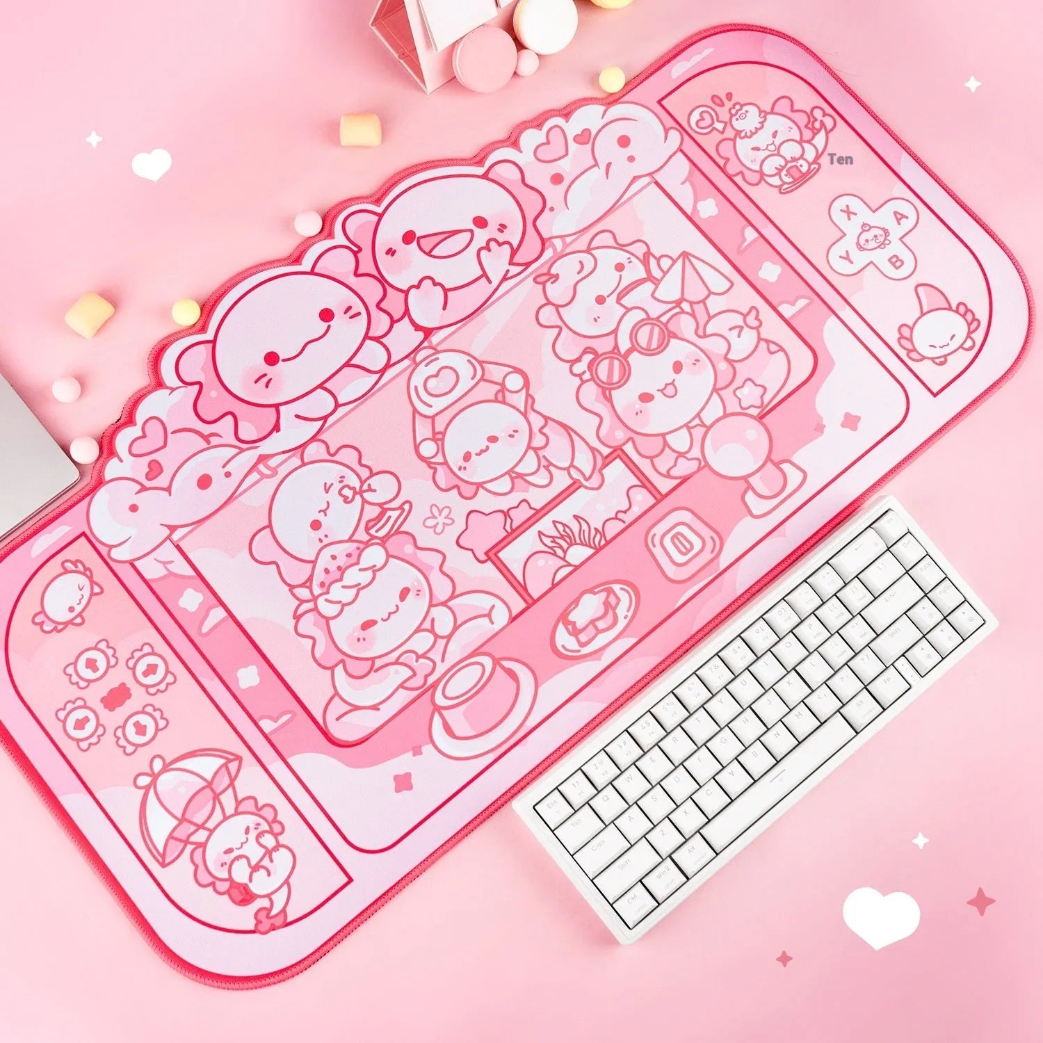 Hexagonal dragon crane machine large mouse pad measuring 75x40cm with cloth surface and cartoon anime pattern