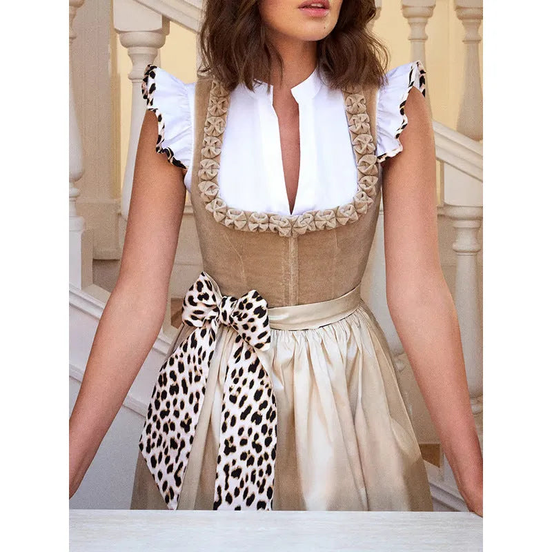 German Oktoberfest beer style women's dress in khaki cotton polyester blend fabric