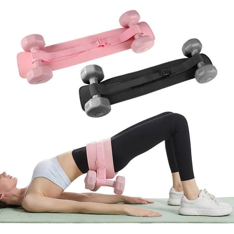 Black hip bridge training belt for weight-bearing exercises in yoga and fitness routines
