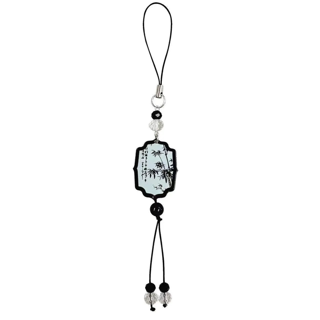 Chinese style pendant keychain with bead design in Fan or Poetry options for schoolbag decoration.