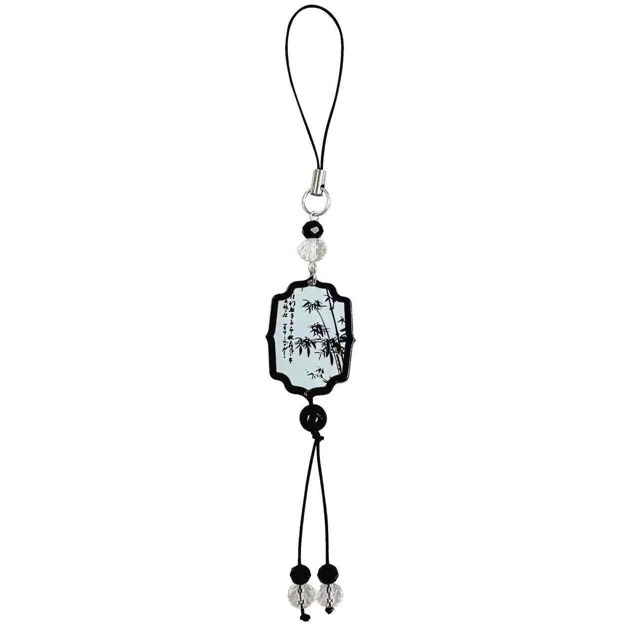 Chinese style pendant keychain with bead design in Fan or Poetry options for schoolbag decoration.