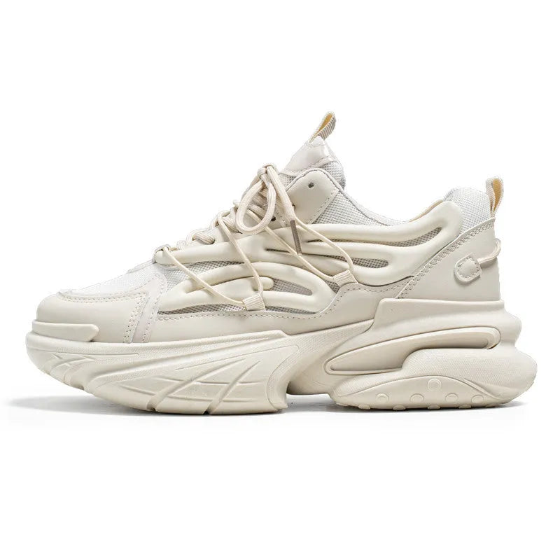 Men's beige sneaker with mesh and PU leather upper, round toe design and rubber sole