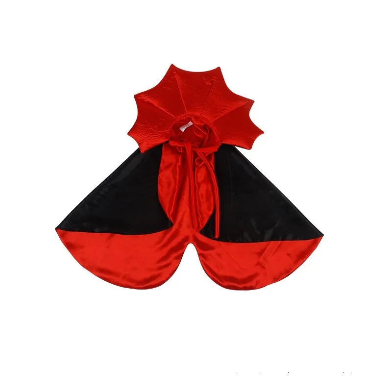 Black and red Halloween costume for cat or dog on hanger