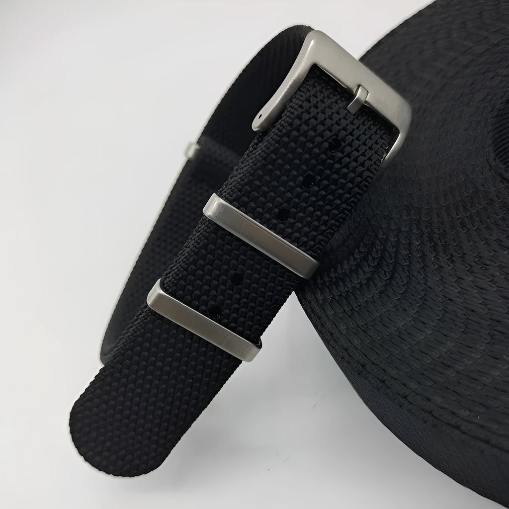 Nylon integrated watch strap in Army Green, showing 20mm and 22mm width options