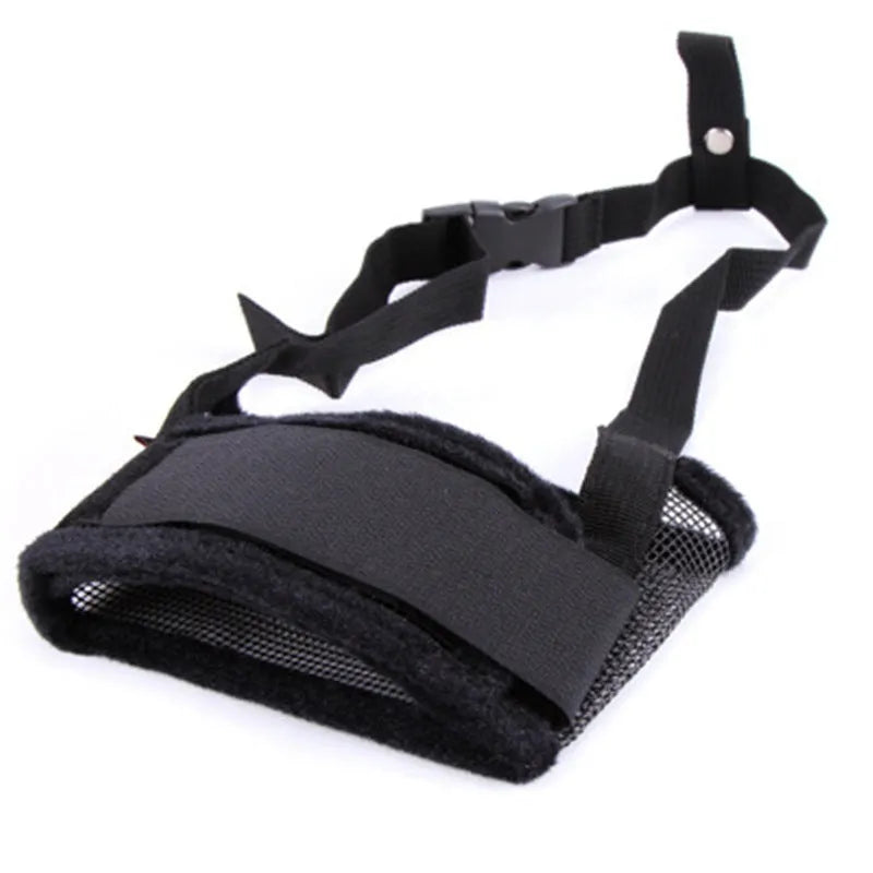 Adjustable breathable mesh pet muzzle with Velcro fastening and ABS grip in black colour