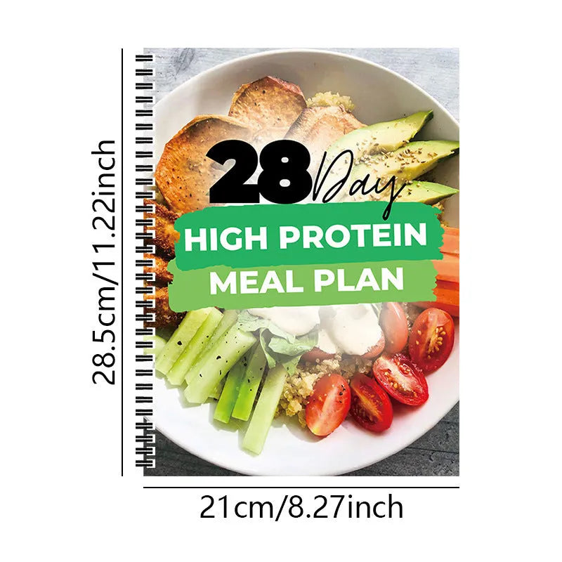 28-day high-protein diet plan book with A4 paper size and 28Day Dietary Plan cover colour on flat surface