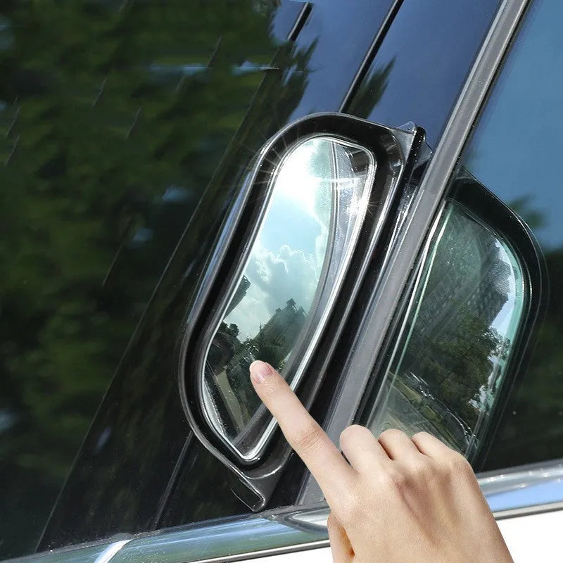 Universal black and white wide angle car wing mirror accessory with ABS housing.