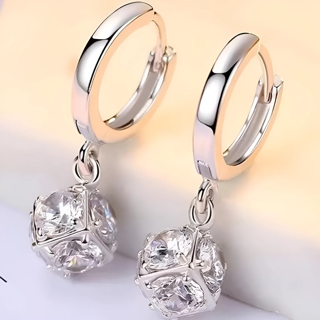 Geometric rose design zircon earrings for women in electroplated copper with multiple colour options