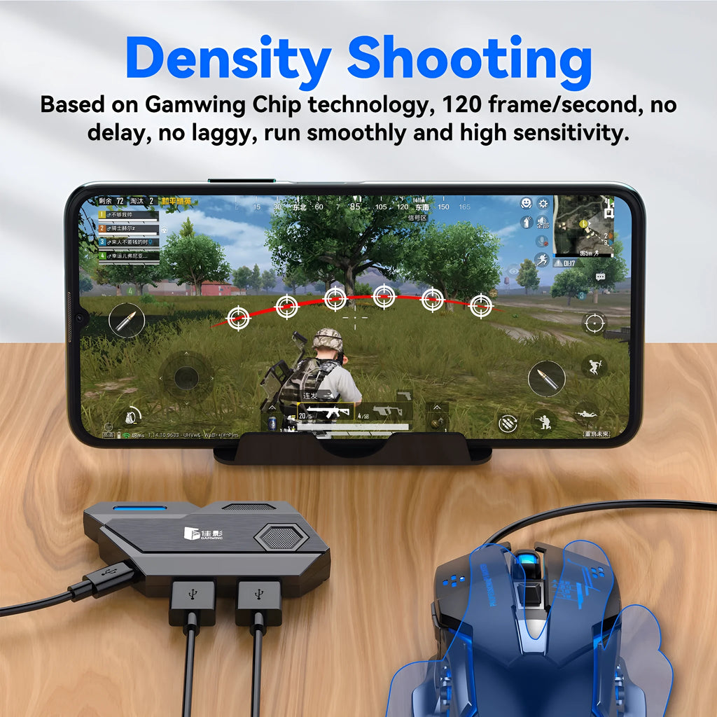 Gamwing Jiaying black USB adapter for connecting keyboards and mice to mobile phones for gaming.