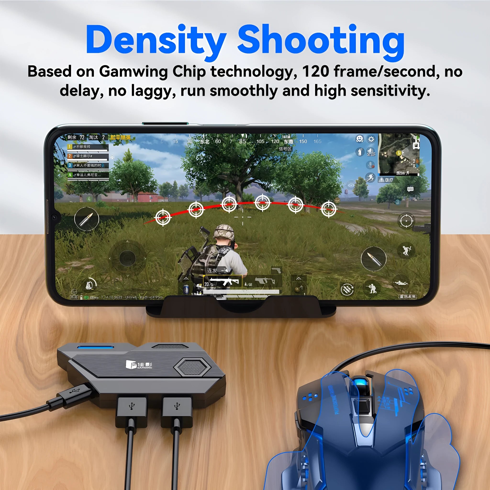 Gamwing Jiaying black USB adapter for connecting keyboards and mice to mobile phones for gaming.
