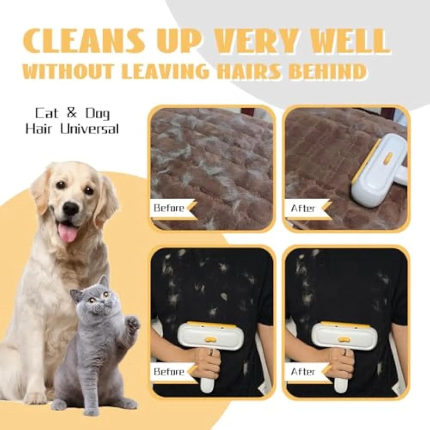 Yellow duck designed portable pet hair remover with reusable bristles for furniture and car seats