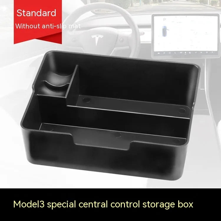 Plastic retrofit storage box for Tesla Model 3, Model X and Model S centre console armrest.