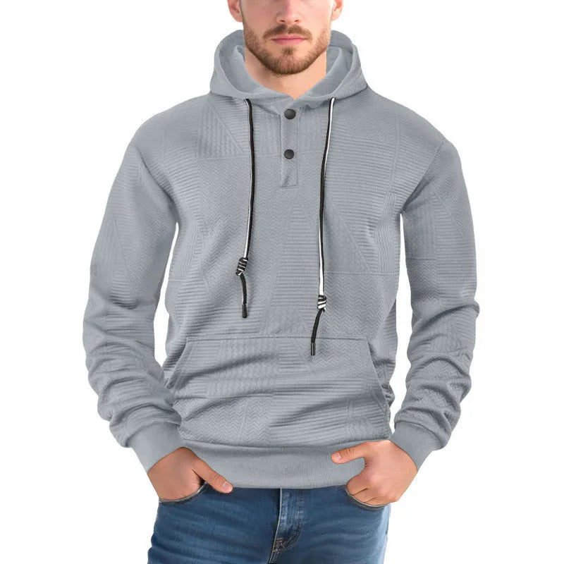 Men's pullover hooded sweater in solid colour, loose fit, long sleeve, available in six colours